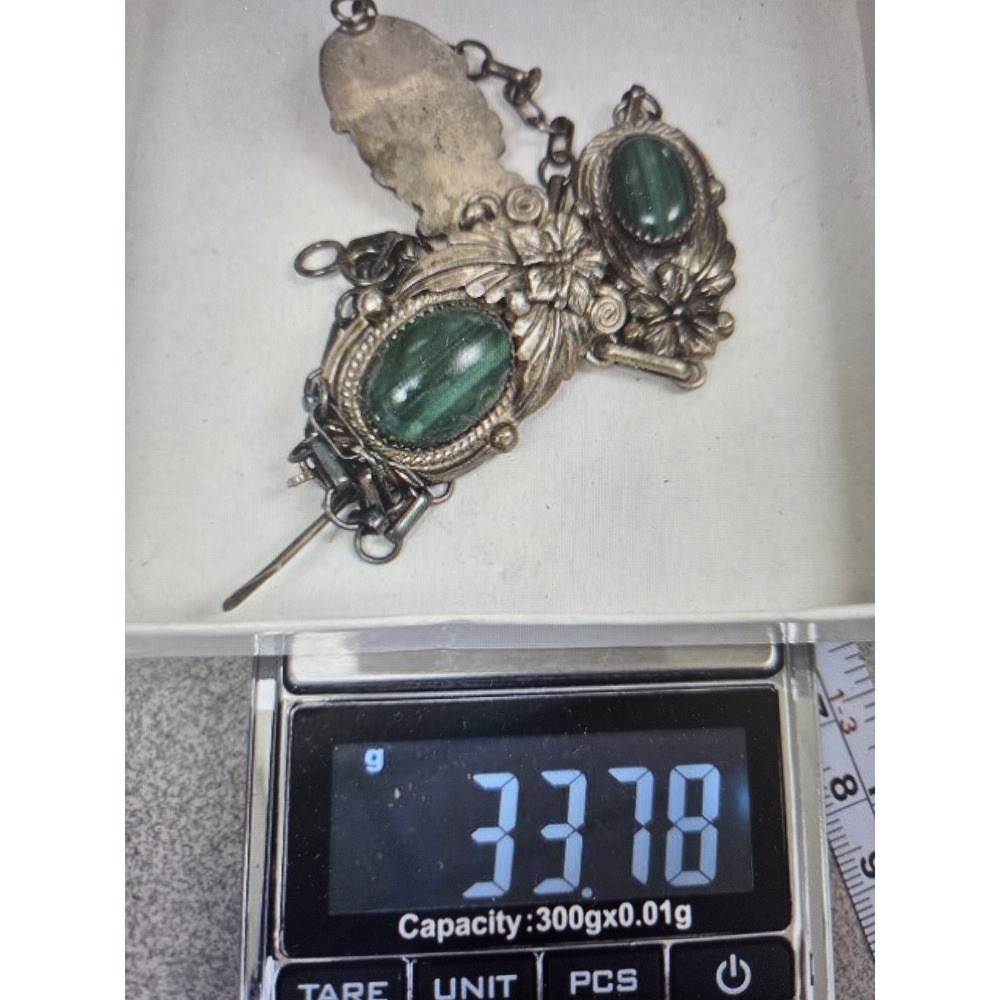 Rare Roie Jaque Navajo Signed Sterling Silver Malachite Floral Necklace OOAK - Picture 15 of 15